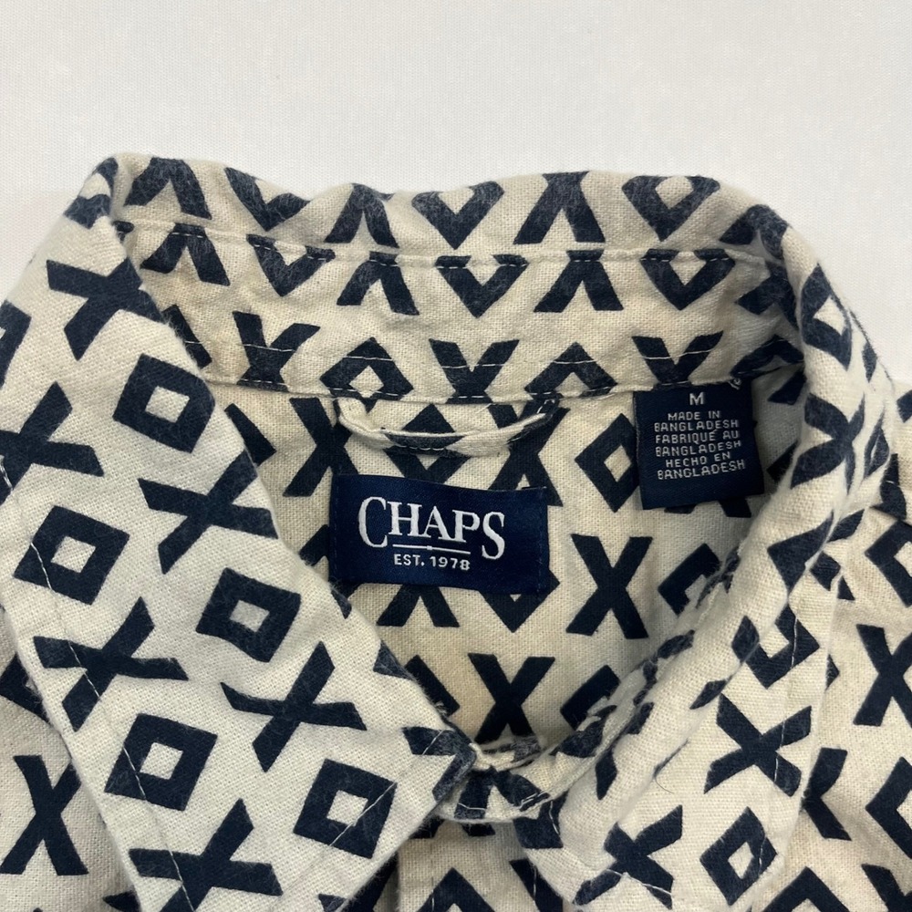 Chaps‎ Button Down Mens Cream Moose Fair Isle Cabin Medium Long Sleeve Shirt - Picture 3 of 8